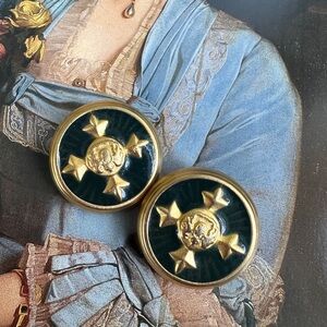 American Vintage Chunky Costume Gold and Black Clip Earrings
